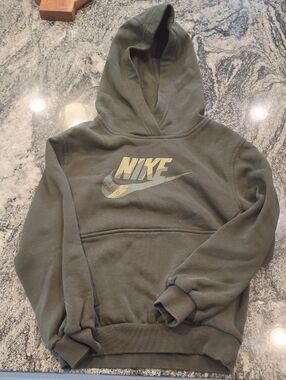 Nike Olive Green Pullover Hoodie with Front Logo